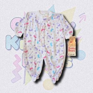NWT Vintage Teddy Bears Brand Romper | Pastel Floral Bears | Deaadstock Jumpsuit